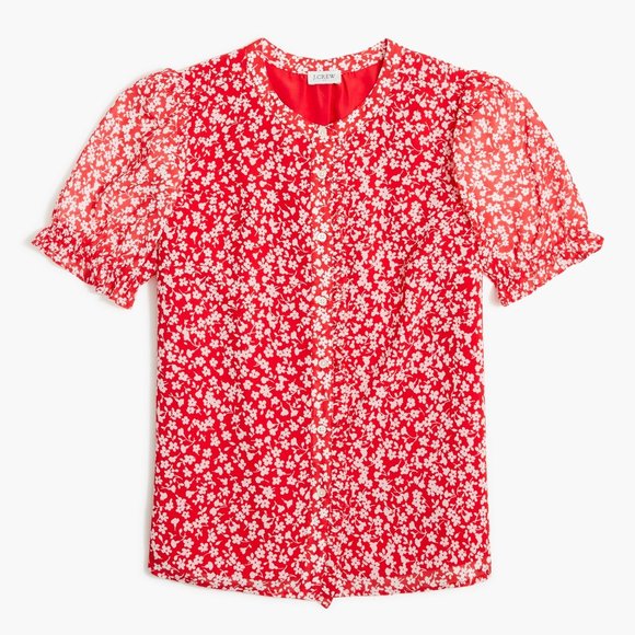 J. Crew Tops - 🎉HP🎉 J Crew Crinkle Puff-Sleeve Ruffle Top